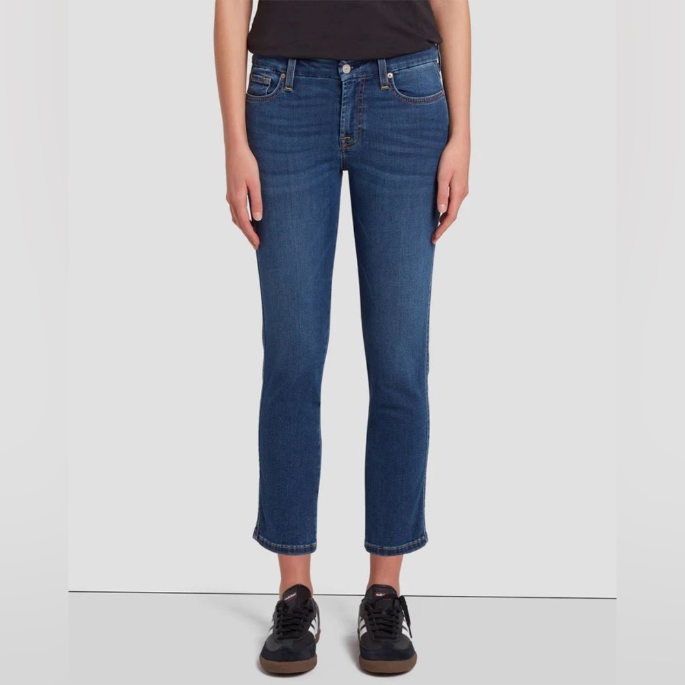 7For All Mankind KAYLIE Bootcut Denim Cropped Jeans 24 Low Rise Dark Wash USA